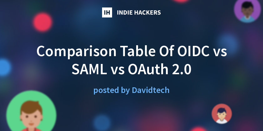 Comparison Table Of OIDC Vs SAML Vs OAuth 2 0 Indie Hackers