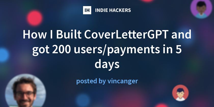 So I launched CoverLetterGPT.xyz last week and already passed 200 users with payments coming in simply on a tipping basis 🤯 My goal was always to o