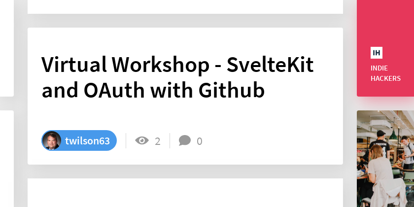 Virtual Workshop - SvelteKit and OAuth with Github - Indie Hackers