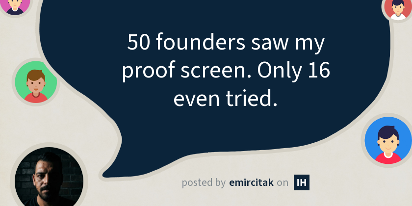 50 founders saw my proof screen. Only 16 even tried.