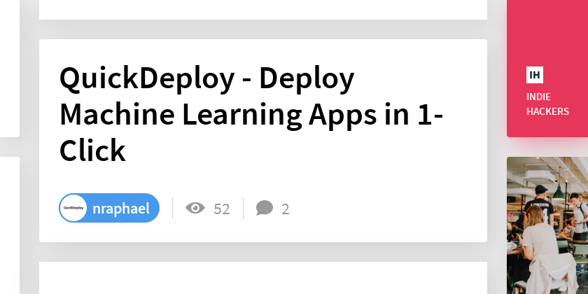 QuickDeploy - Deploy Machine Learning Apps in 1-Click - Indie Hackers