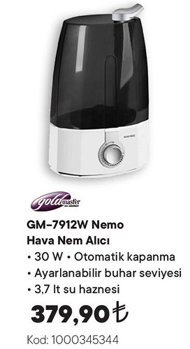 Goldmaster GM-7912W Nemo Hava Nem Alıcı 30 W image