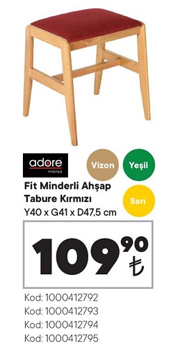 Adore Fit Minderli Ahşap Tabure Kırmızı image