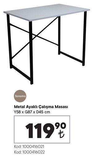 Metal Ayaklı Çalışma Masası Y58xG87xD45 cm image