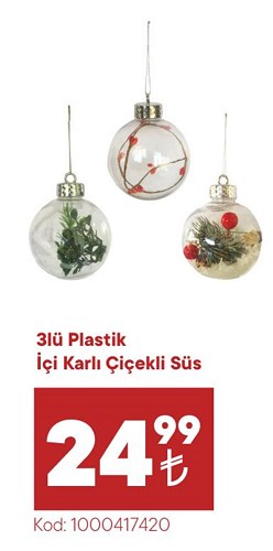 3'lü Plastik İçi Karlı Çiçekli Süs image