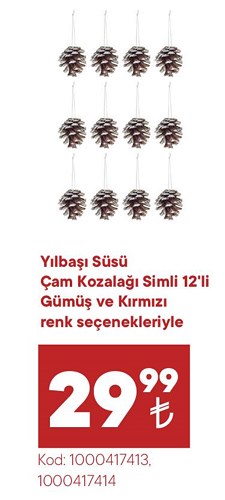 Yılbaşı Süsü Çam Kozalığı Simli 12'li image