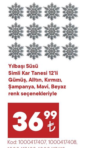 Yılbaşı Süsü Simli Kar Tanesi 12'li image