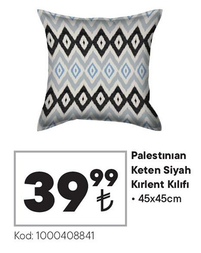 Palestinian Keten Siyah Kırlent Kılıfı 45x45 cm image