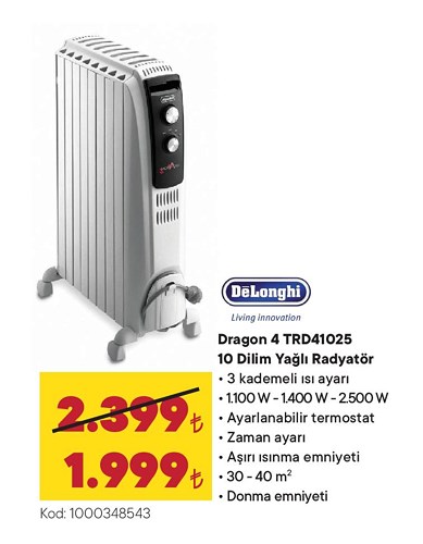 Delonghi Dragon 4 TRD41025 10 Dilim Yağlı Radyatör image