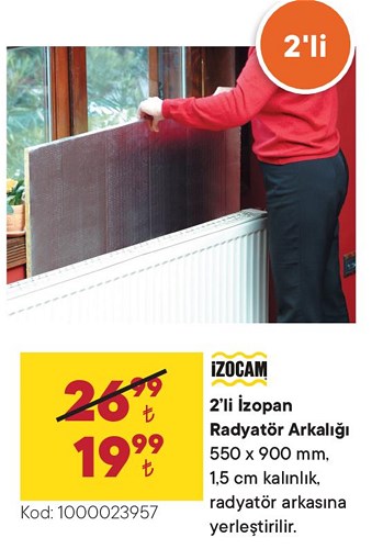 İzocam 2'li İzopan Radyatör Arkalığı 550 x 900 mm image