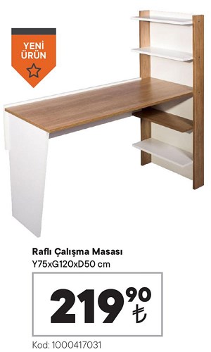 Raflı Çalışma Masası Y75xG120xD50 cm image