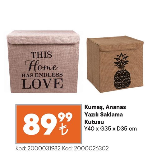 Kumaş Ananas Yazılı Saklama Kutusu Y40 x G35 x D35 cm image