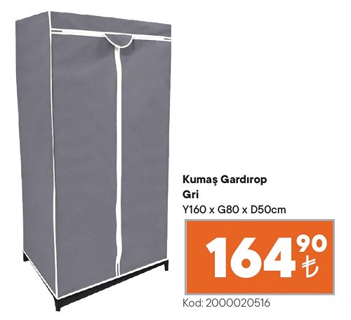 Kumaş Gardırop Gri Y160 x G80 x D50cm image