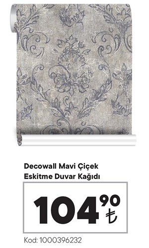 Decowall Mavi Çiçek Eskitme Duvar Kağıdı image