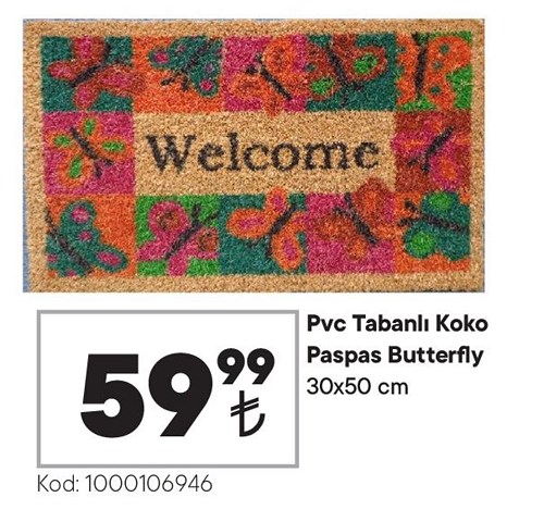 Pvc Tabanlı Koko Paspas Butterfly 30x50 cm image