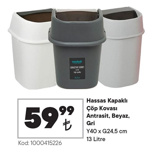 Hassas Kapaklı Çöp Kovası 13 Litre image