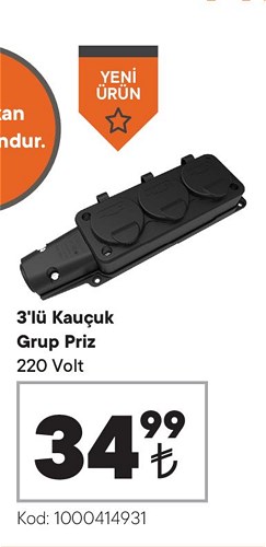 3'lü Kauçuk Grup Priz 220 Volt image