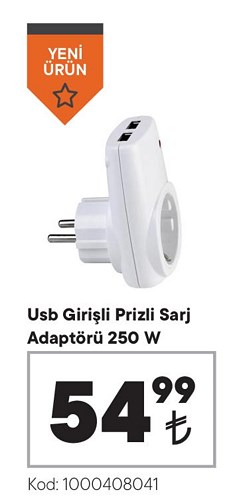 Usb Girişli Prizli Şarj Adaptörü 250 W image