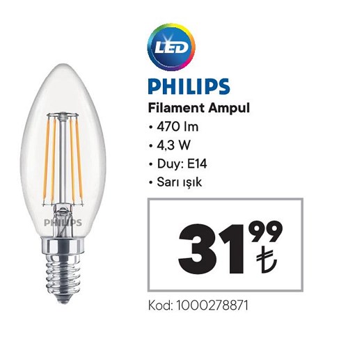 Philips Filament Ampul 470 Im 4.3 W E14 Sarı Işık image