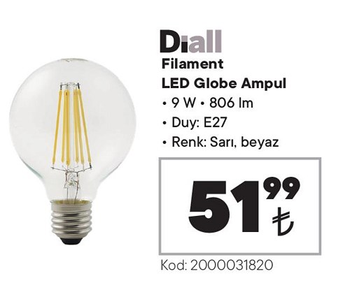 Diall Filament Led Globe Ampul 9 W 806 Im E27 image