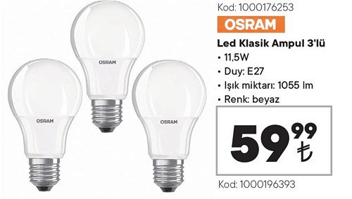 Osram Led Klasik Ampul 3'lü 11,5W E27 1055 Im Beyaz image