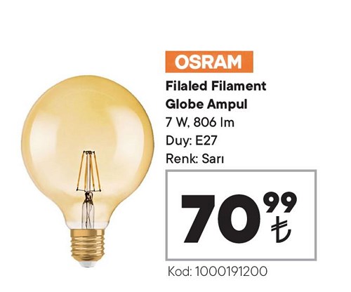 Osram Filaled Globe Ampul 7 W 806 Im E27 Sarı image