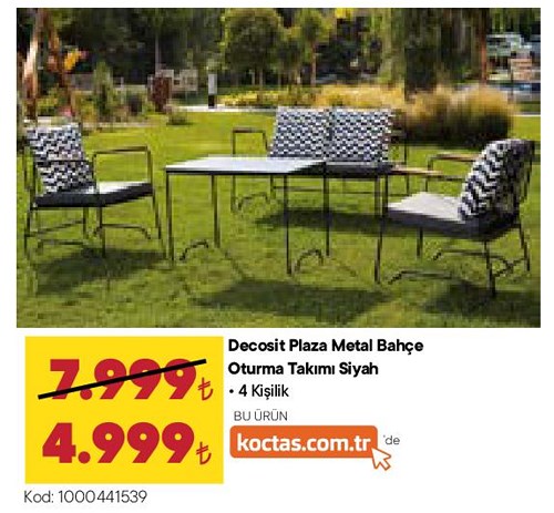 Decosit Plaza Metal Bahçe Oturma Takımı Siyah 4 Kişilik image