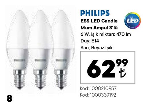 Philips ESS Led Candle Mum Ampul 3'lü 6 W image