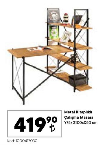 Metal Kitaplıklı Çalışma Masası Y75xG100xD50 cm image