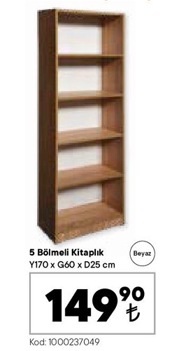 5 Bölmeli Kitaplık Y170xG60xD25 cm Beyaz image