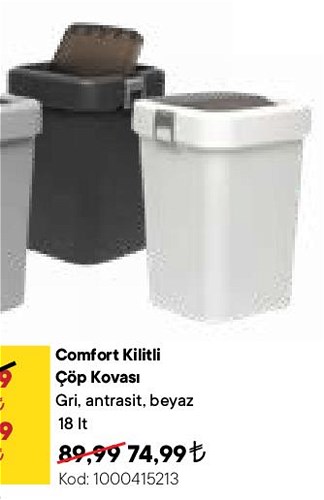 Comfort Kilitli Çöp Kovası 18 lt image