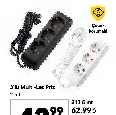 3'lü Multi Let Priz Çocuk Korumalı 8 mt image