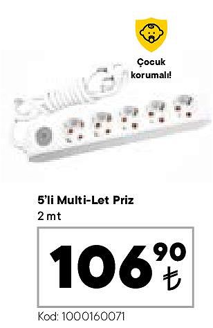 5'li Multi Let Priz 2 mt Çocuk Korumalı image