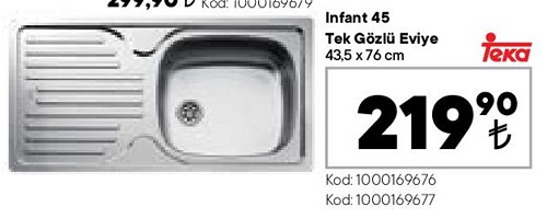 Teka Infant 45 Tek Gözlü Eviye 43,5x76 cm image