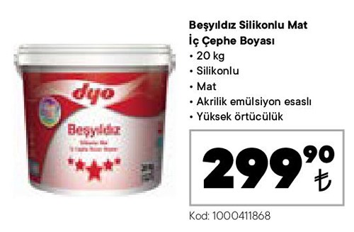 Beşyıldız Silikonlu Mat İç Cephe Boyası 20 kg image