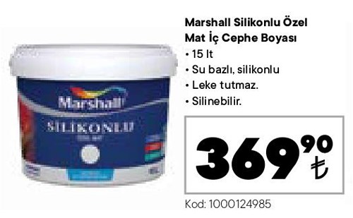 Marshall Silikonlu Özel Mat İç Cephe Boyası 15 lt image