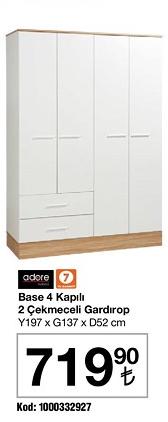 Adore Base 4 Kapılı 2 Çekmeceli Gardırop Y197 x G137 x D52 cm image