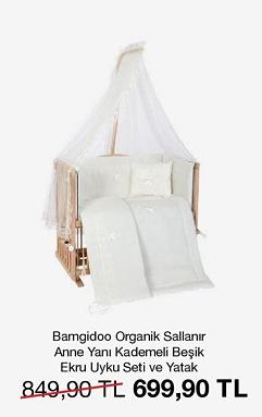 Bamgidoo Organik Sallanır Anne Yanı Kademeli Beşik Ekru Uyku Seti ve Yatak image