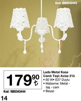 Lada Metal Kasa Camlı Taşlı Avize 3'lü 60 W image