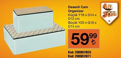 Desenli Cam Organizer Küçük Y18 x G14 x D12 cm Büyük Y20 x G16 x D14 cm image