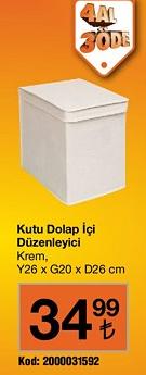 Kutu Dolap İçi Düzenleyici Krem Y26 x G20 x D26 cm image