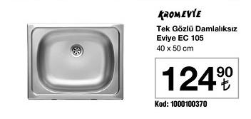 Kromevye Tek Gözlü Damlalıksız Eviye EC 105 40 x 50 cm image