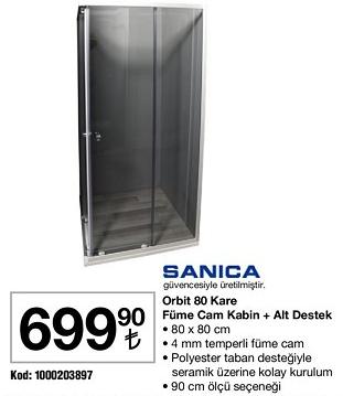 Sanica Orbit 80 Kare Füme Cam Kabin + Alt Destek image