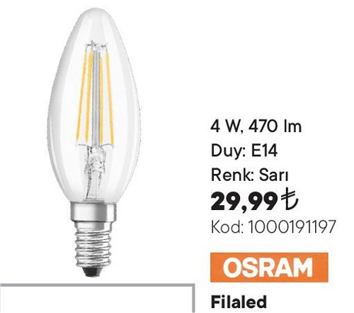 Osram Filaled Mum Ampul 4 W Sarı image