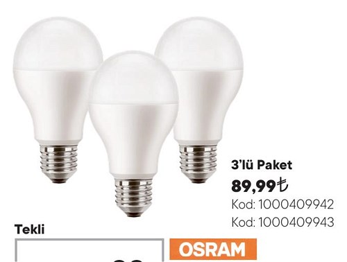 Osram LedBulb Led Ampul 3'lü Paket 13/60 W image