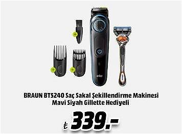 Braun BT5240 Saç Sakal Şekillendirme Makinesi Mavi Siyah Gillette Hediyeli image