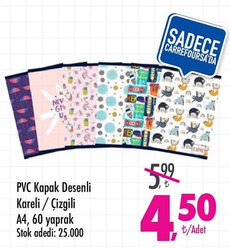 Pvc Kapak Desenli Kareli/Çizgili A4 60 Yaprak image