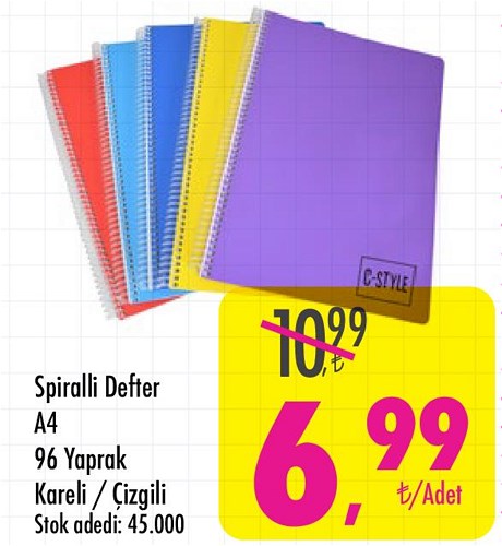 Spiralli Defter A4 96 Yaprak Kareli/Çizgili image