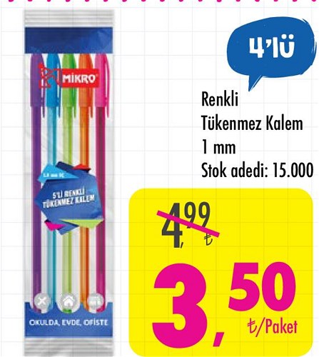 Renkli Tükenmez Kalem 4'lü image