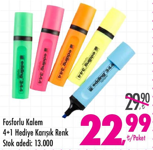 Fosforlu Kalem 4+1 Hediye Karışık renk image